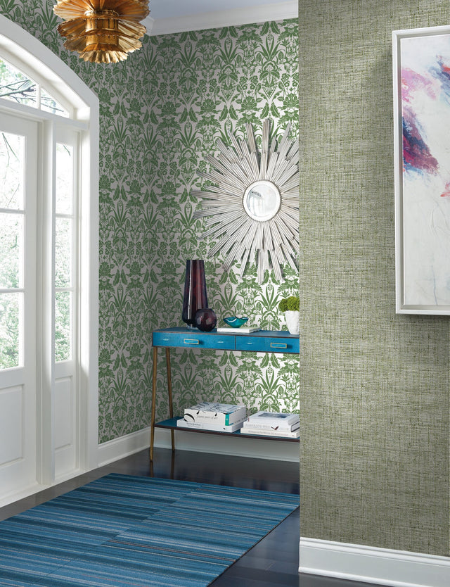 Papyrus Weave Green Wallpaper with Faux Grasscloth Sure Strip - York CY1561