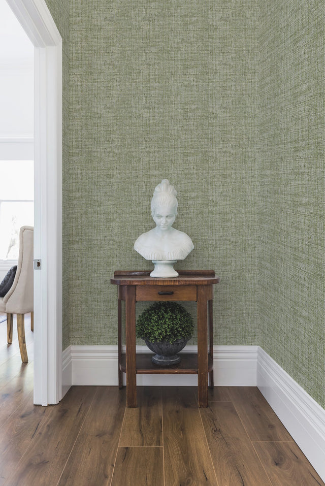Papyrus Weave Green Wallpaper with Faux Grasscloth Sure Strip - York CY1561