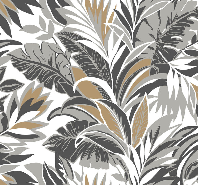 Palm Silhouette Black & Gold Wallpaper with Botanical Tropical Leaf Pattern - York CY1567