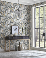 Palm Silhouette Black & Gold Wallpaper with Botanical Tropical Leaf Pattern - York CY1567