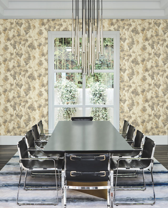 Mirage Dark Taupe & Gold Wallpaper with Abstract Botanical Motif - York CZ2466