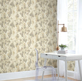 Mirage Dark Taupe & Gold Wallpaper with Abstract Botanical Motif - York CZ2466
