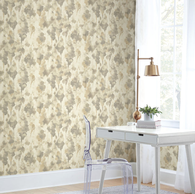 Mirage Dark Taupe & Gold Wallpaper with Abstract Botanical Motif - York CZ2466