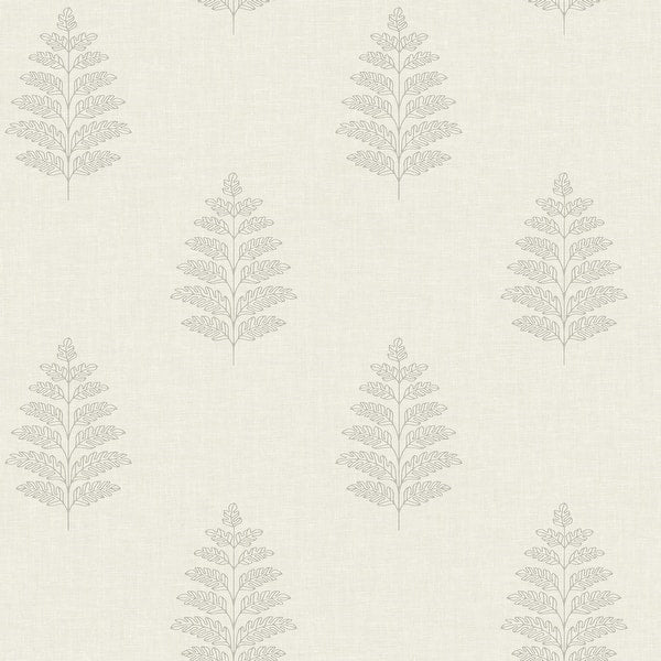 Chesapeake Frond Cream Leaf Wallpaper with grey fern outlines on cream linen-look background.