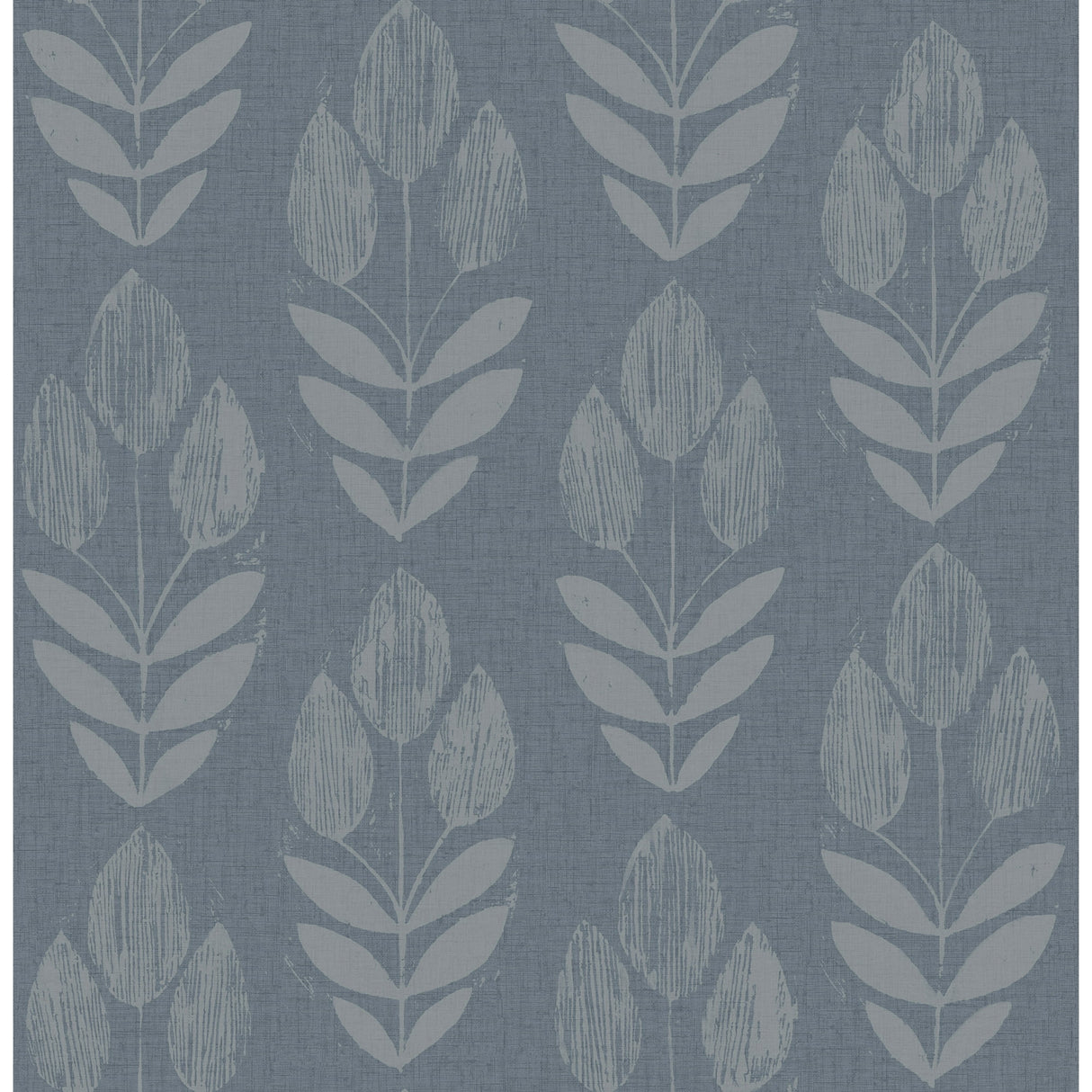 Garland Denim Block Tulip Wallpaper by Chesapeake with stylized tulip print on denim blue