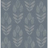 Garland Denim Block Tulip Wallpaper by Chesapeake with stylized tulip print on denim blue