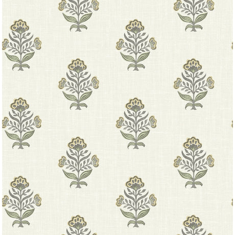 Chesapeake Hollyhock Honey Floral Crest Wallpaper roll, 20.5 in x 33 ft