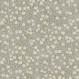 Chesapeake Poppy Trail Aqua Floral Wallpaper roll with cream poppies and aqua leaves on grey ground