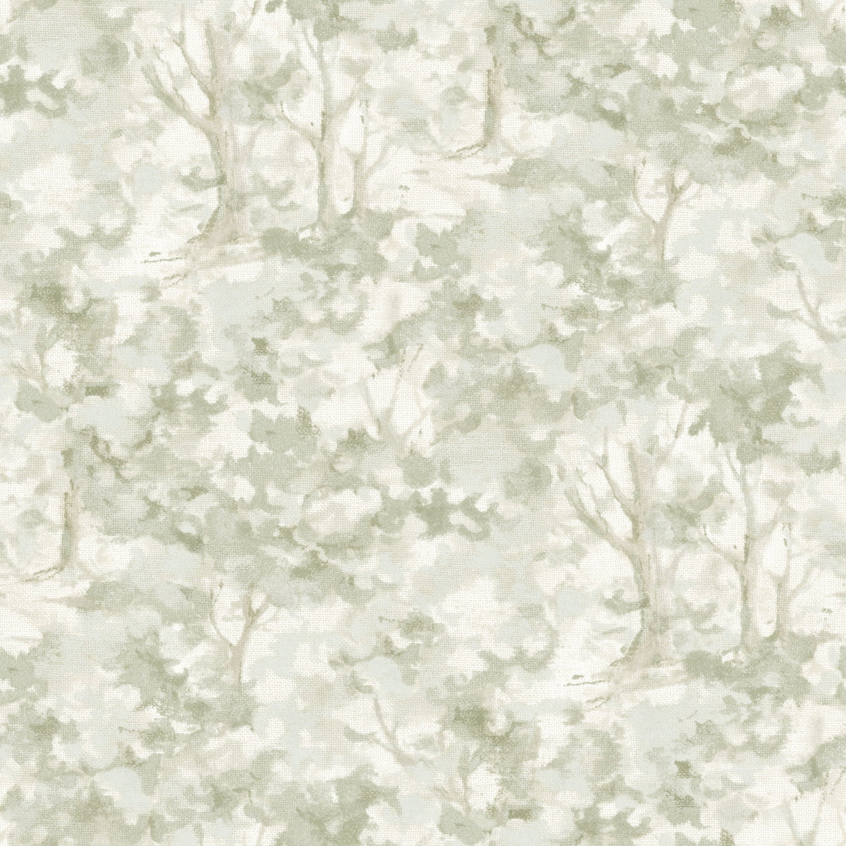 Chesapeake Thicket Sage Forest Wallpaper roll showing sage green treetop motif on cream background