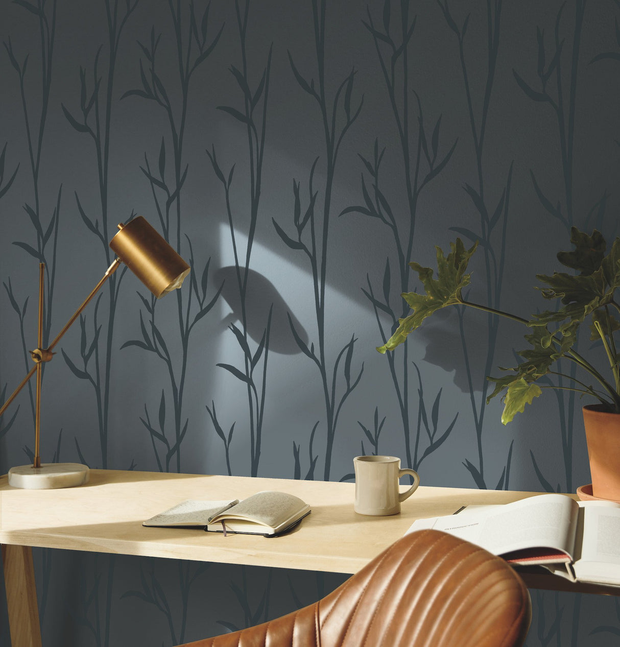 Matcha Blue Wallpaper with Botanical Bamboo Motif - York DA3510N