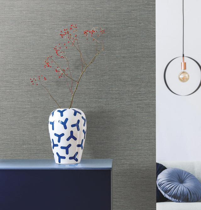 Altitude Dark Grey Wallpaper with Weaves Textured Osnaburg Vinyl - York DA3550N