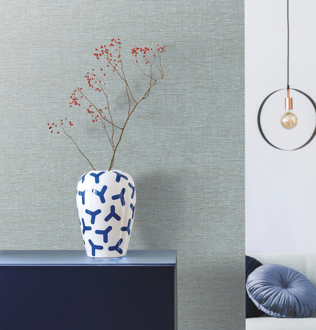Altitude Blue & Grey Textured Weave Prepasted Wallpaper - York DA3552N