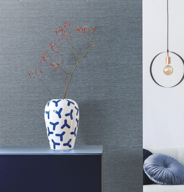 Altitude Blue Textured Weaves Prepasted Fabric-Backed Vinyl Wallpaper - York DA3553N