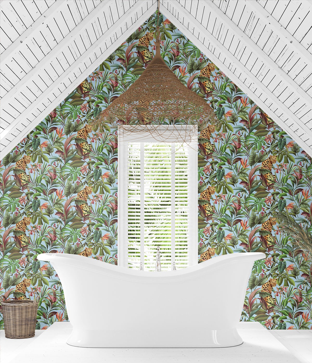 Tropical Leopard Gloss Sky Blue by Daisy Bennett Peel and Stick Peel & Stick Vinyl Wallpaper – Daisy Bennett Designs DB20102 -Sample