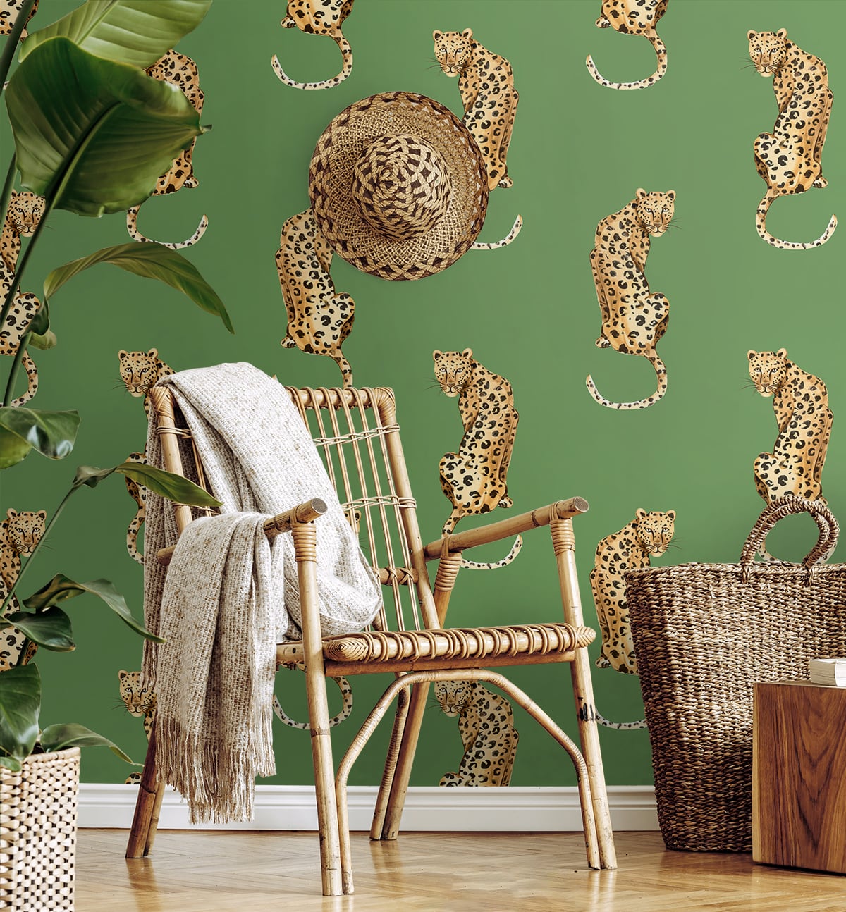 Leopard King Green by Daisy Bennett Peel and Stick Leopard Peel & Stick Wallpaper – Daisy Bennett Designs DB20204 -Sample