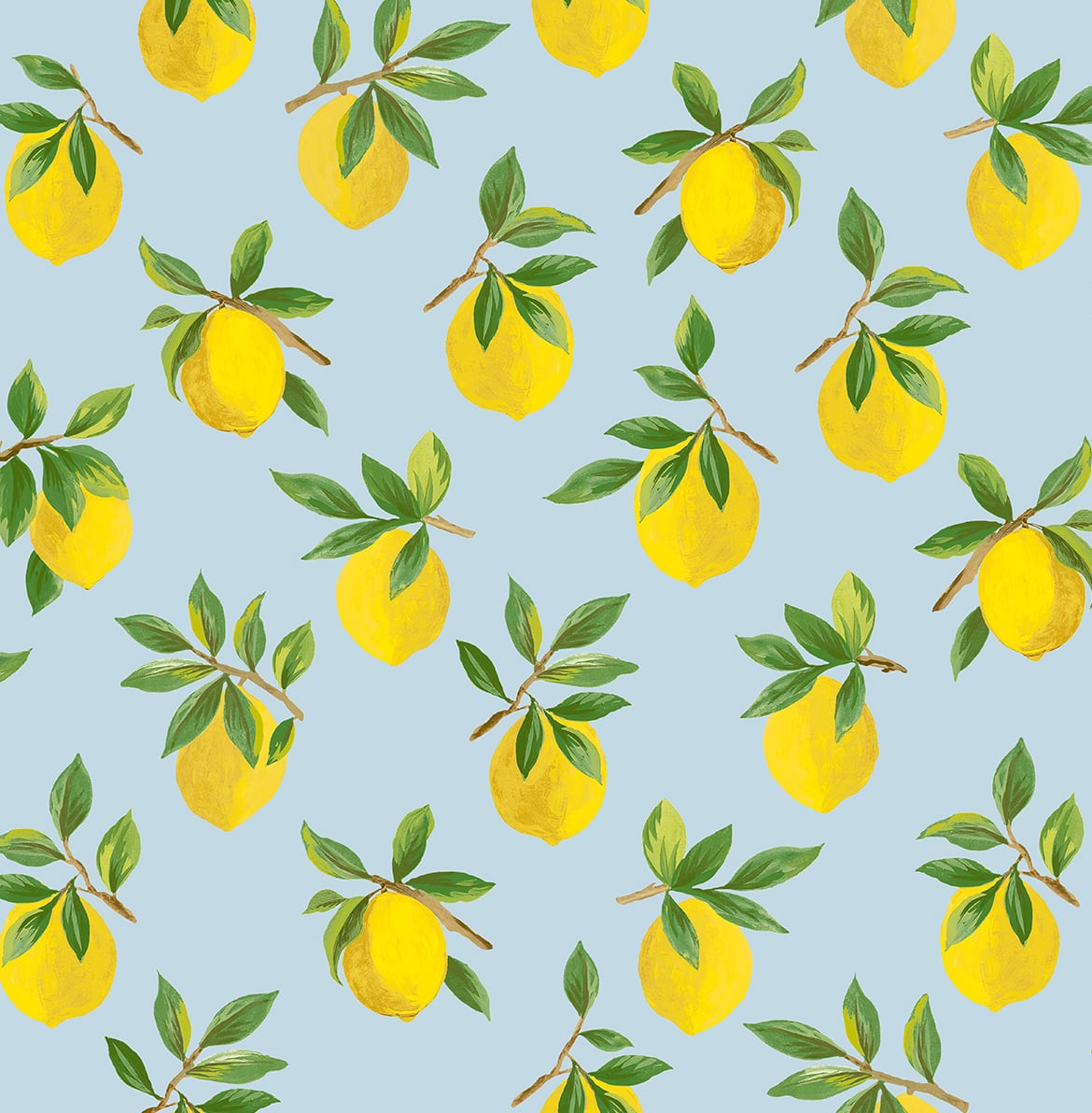 Lemoncello Sky Blue by Daisy Bennett Peel and Stick Lemon Botanical Peel and Stick Wallpaper – Daisy Bennett Designs DB20402-Sample