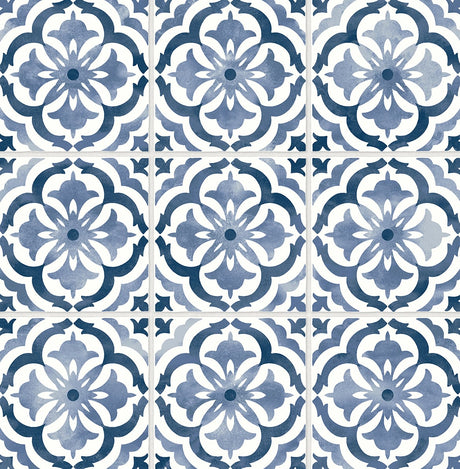 Sorento Tile navy peel and stick wallpaper with decorative tile motif