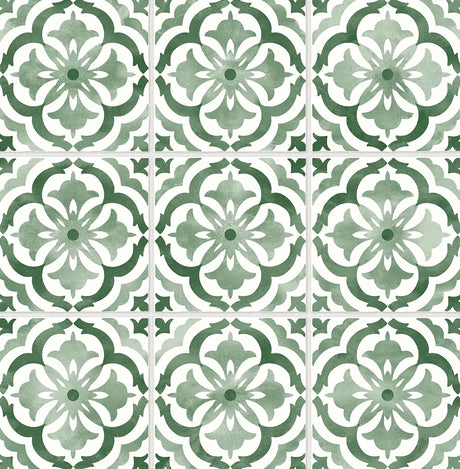 Sorento Tile peel and stick wallpaper in Jungle Green with satin finish