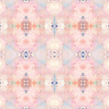 Kaleidoscope abstract wallpaper in soft pink and pastel tones with a mirrored, watercolor-like geometric motif.