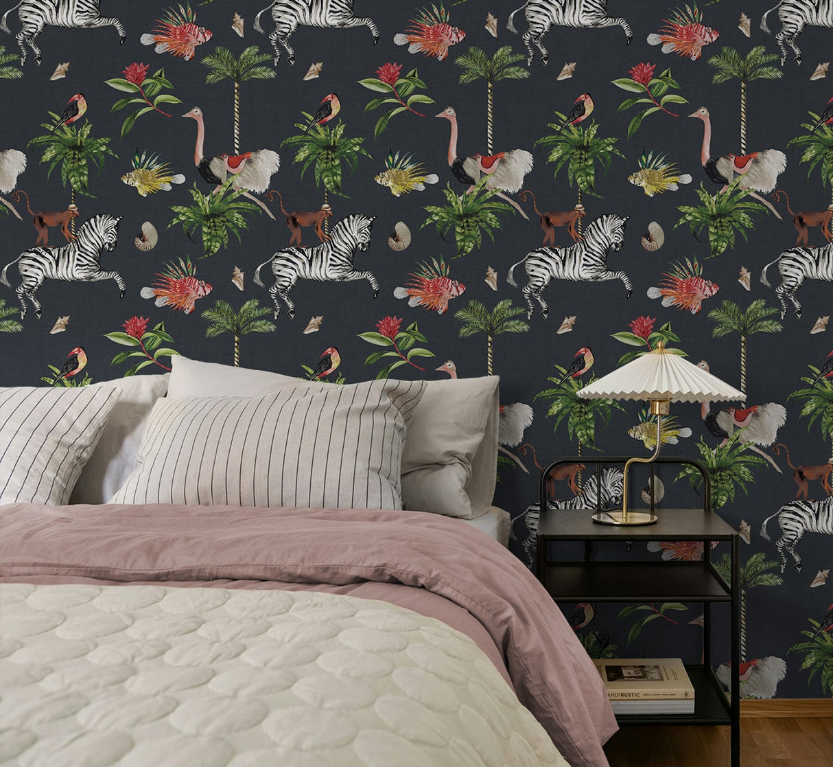 Merry Go Round Carbon by West Boulevard Collection Animal Print Wallpaper – Daisy Bennett Designs DBW2000