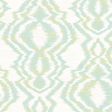 Moirella abstract wallpaper in chartreuse green on a light background, matte finish