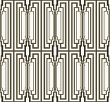 Art Deco geometric wallpaper in black and off-white with nested rectangular motifs, Manhattan pattern.
