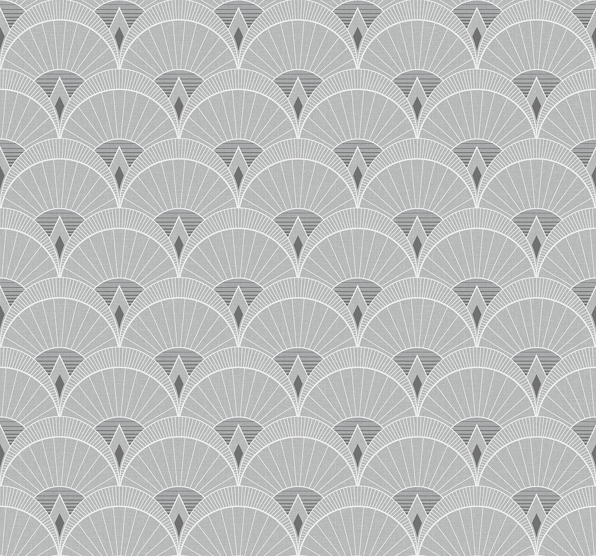 Chrysler Arches geometric wallpaper in Argos Grey with repeating art deco fan arches