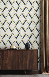 Brooklyn Diamond Metallic Gold and Navy by Deco 2 Geometric Wallpaper – Collins & Company DC60502
