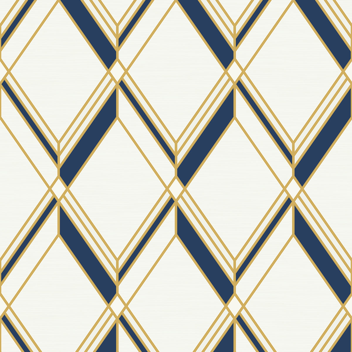 Brooklyn Diamond geometric sidewall wallpaper in metallic gold and navy