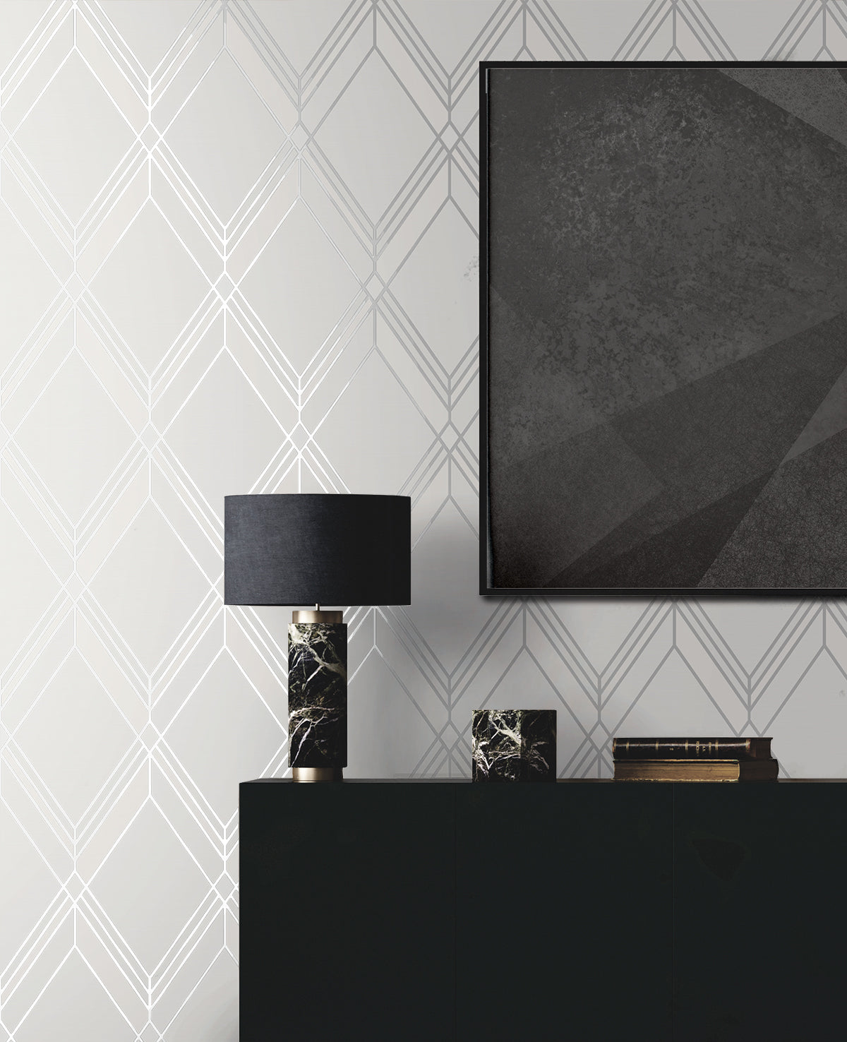Brooklyn Diamond Metallic Silver by Deco 2 Geometric Metallic Wallpaper – Collins & Company DC60510