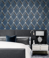 Brooklyn Diamond Blue Metallic by Deco 2 Geometric Wallpaper – Collins & Company DC60512