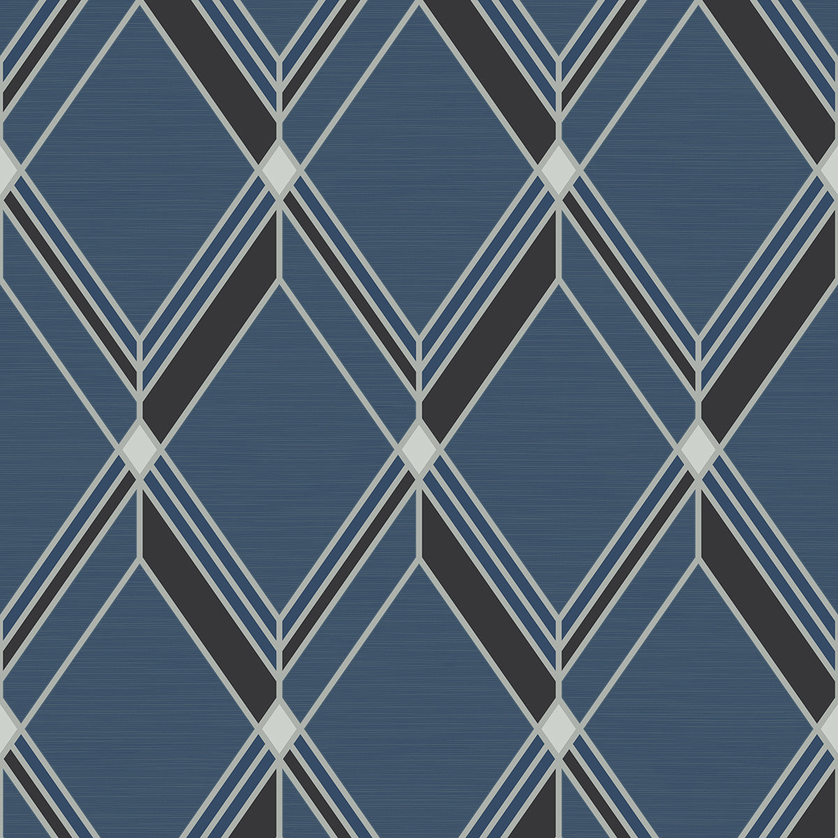 Blue metallic diamond geometric wallpaper pattern with intersecting lines