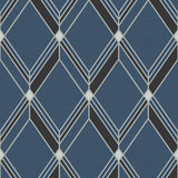 Blue metallic diamond geometric wallpaper pattern with intersecting lines