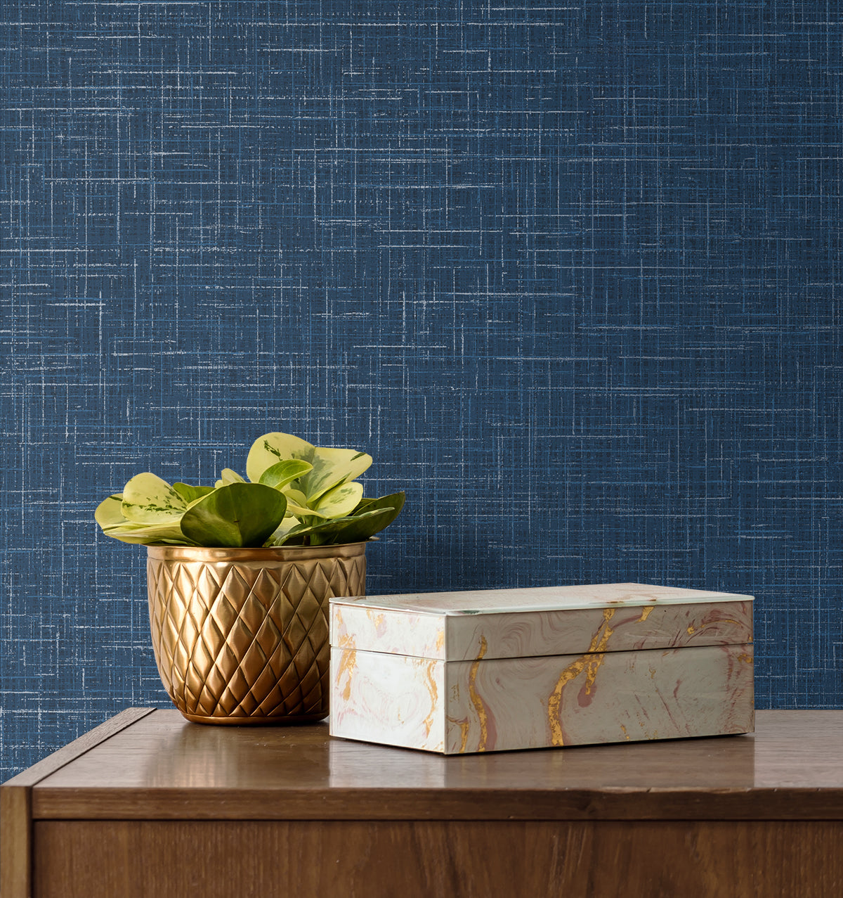 Glitter Faux Finish Cobalt by Collins & Company Textured Metallic Linen Wallpaper – Collins & Company DC60702