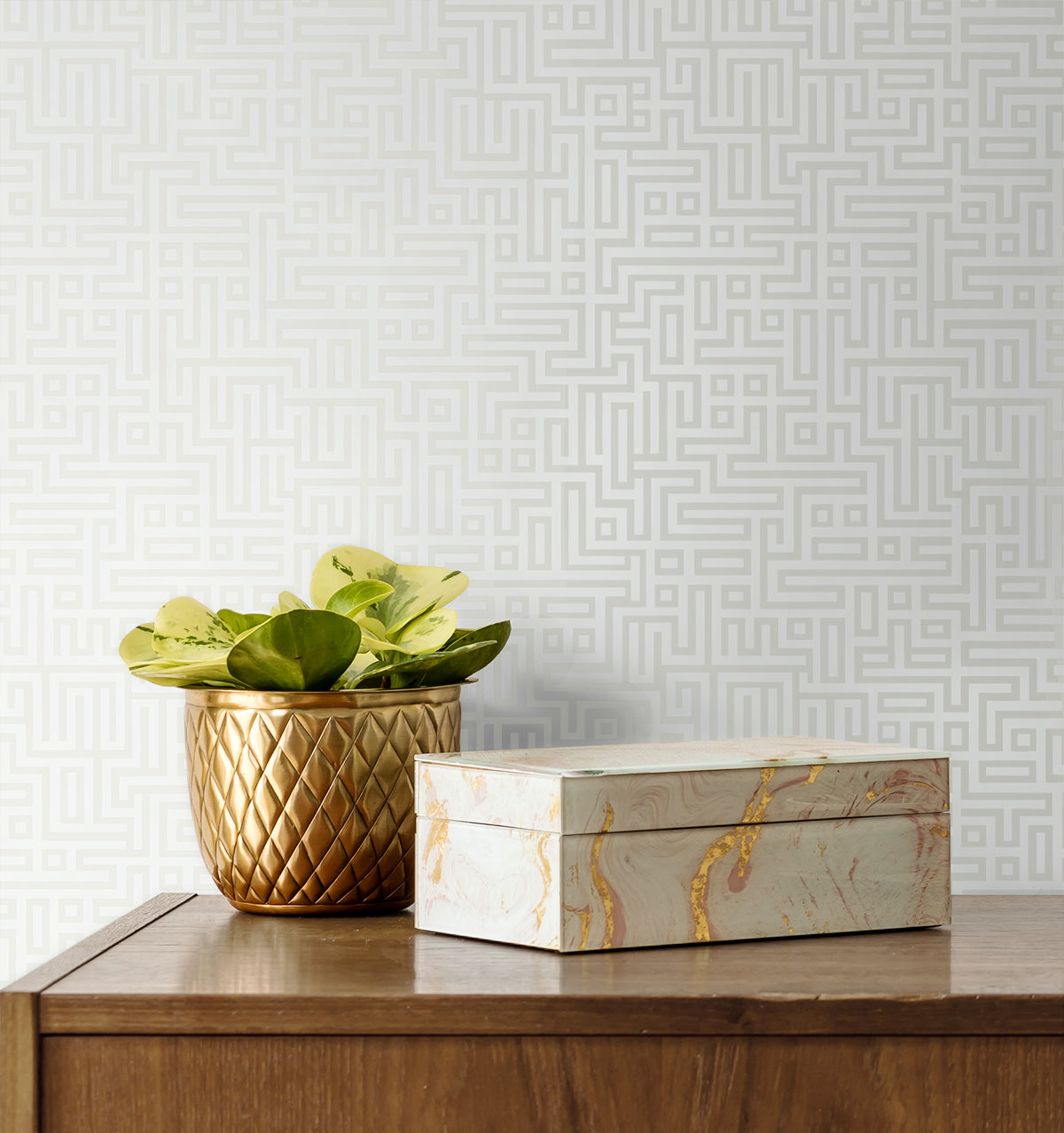 Rockefellar Maze Metallic Pearl by Deco 2 Geometric Wallpaper  Collins & Company DC60930