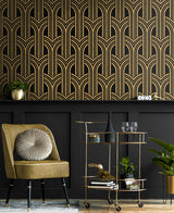 Broadway Arches Antique Gold and Black by Deco 2 Geometric Metallic Wallpaper – Collins & Company DC61310-Sample