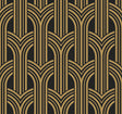 Broadway Arches wallpaper in antique gold metallic on black, geometric art deco arch pattern