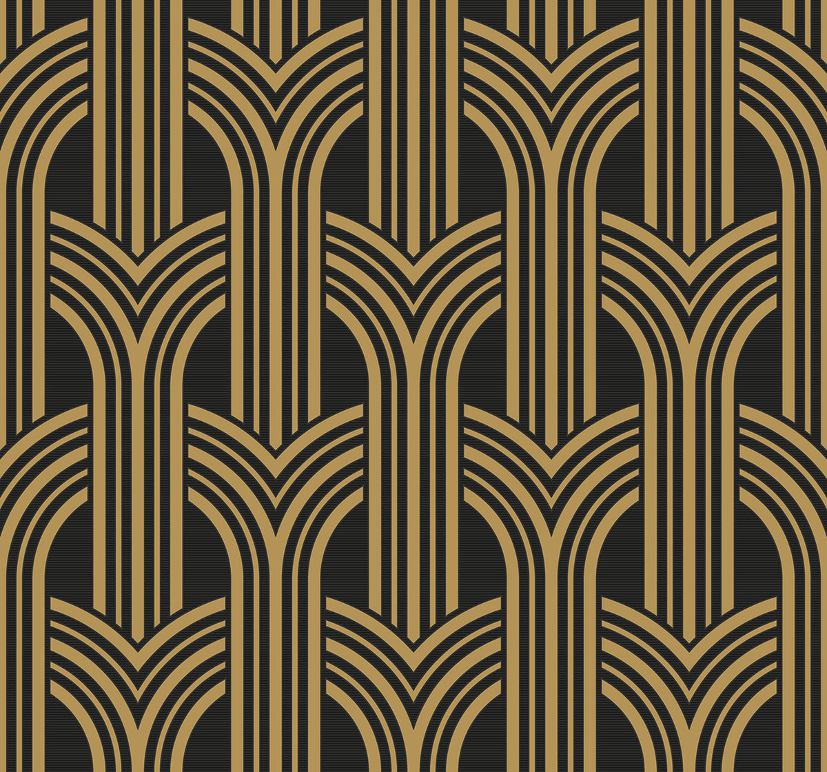 Broadway Arches Antique Gold and Black by Deco 2 Geometric Metallic Wallpaper – Collins & Company DC61310-Sample