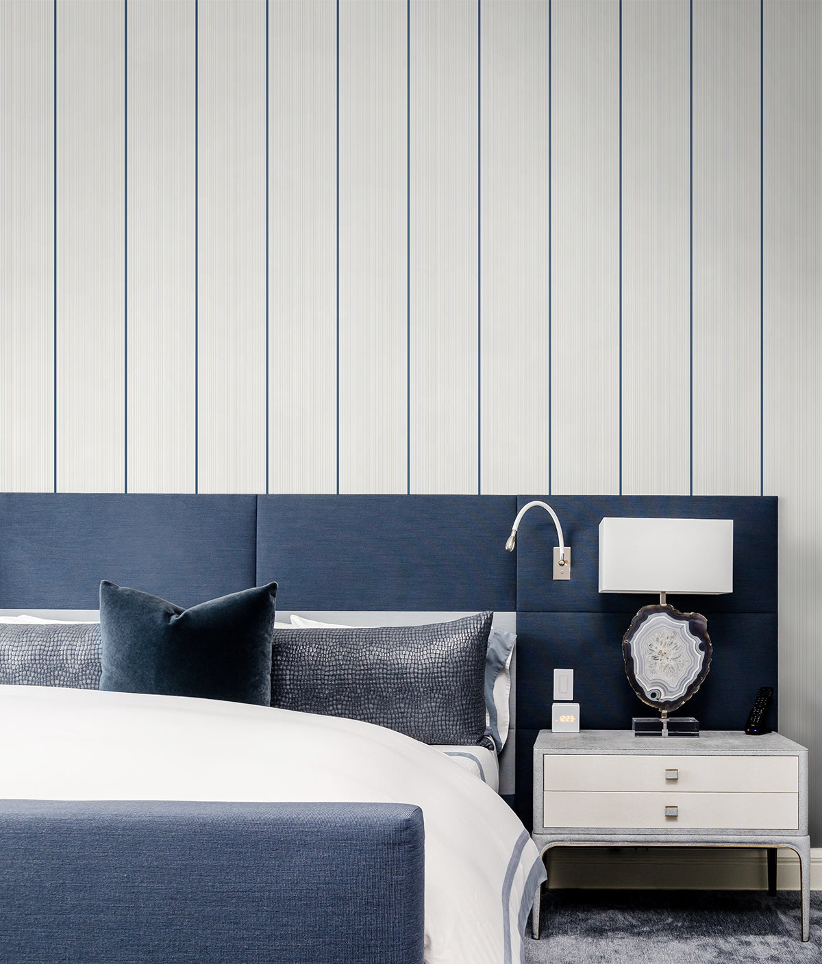 Rockefeller Stripe Navy by Deco 2 Striped Wallpaper – Collins & Company DC61404-Sample