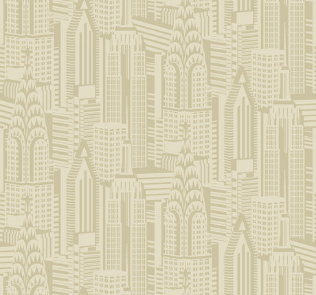 Manhattan Skyline wallpaper in Aurum with a metallic beige cityscape skyline pattern.