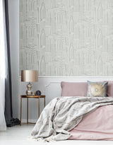 Manhattan Skyline Silver Sky by Deco 2 Metallic Cityscape Wallpaper – Collins & Company DC61507-Sample