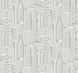 Manhattan Skyline wallpaper in Silver Sky metallic cityscape pattern
