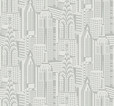 Manhattan Skyline wallpaper in Silver Sky metallic cityscape pattern