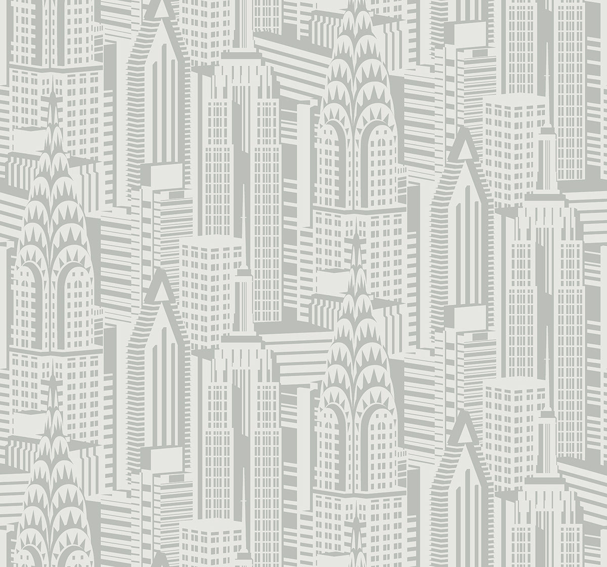 Manhattan Skyline Silver Sky by Deco 2 Metallic Cityscape Wallpaper – Collins & Company DC61507-Sample
