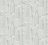 Manhattan Skyline Silver Sky by Deco 2 Metallic Cityscape Wallpaper – Collins & Company DC61507-Sample