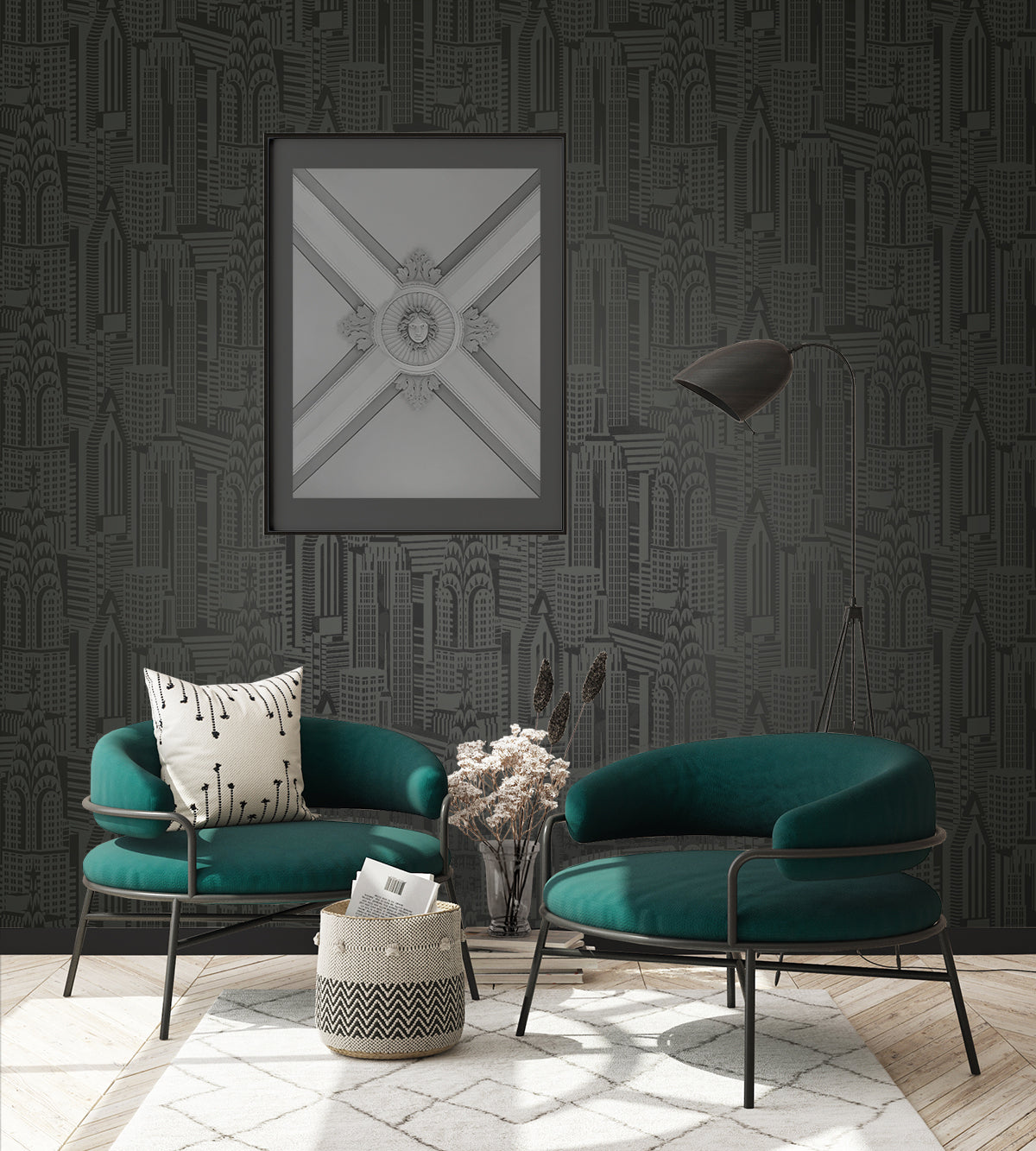 Manhattan Skyline Midnight by Collins & Company Gloss Skyline Wallpaper – Collins & Company DC61510-Sample