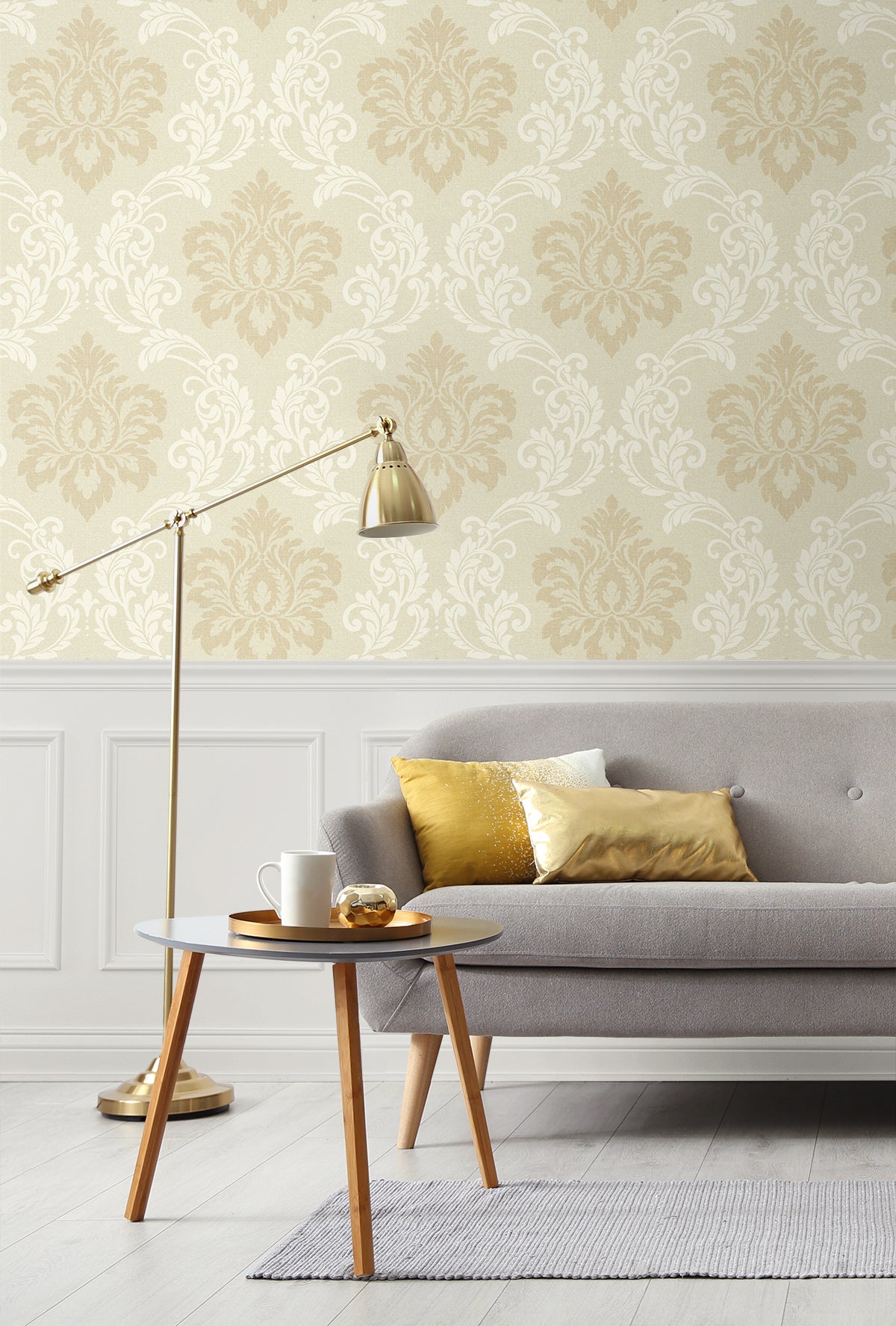 Deco Damask Linen by Deco 2 Damask Wallpaper – Collins & Company DC61605 -Sample