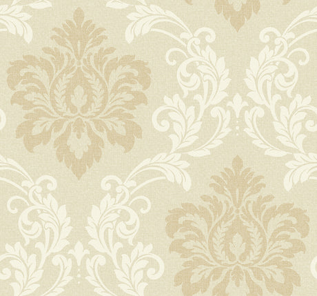 Deco Damask wallpaper in Linen with a matte finish and classic damask motif
