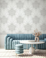 Deco Damask Cool Mist by Deco 2 Matte Damask Wallpaper – Collins & Company DC61608 -Sample