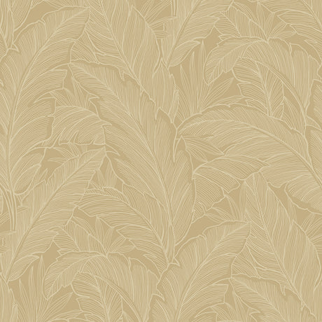 Metallic old gold banana leaf botanical wallpaper pattern